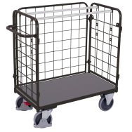 Chariot grillagé bas pour colis avec 3 parois