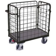 Chariot grillagé bas pour colis avec 4 parois