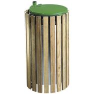Collecteur car&eacute;n&eacute; bois 100 L sur potelet + couvercle