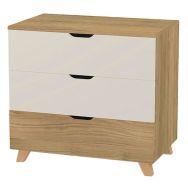 Commode Silphy 3 tiroirs grès/grès/chêne