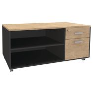 Console mobile Steel Graphite 2 tiroirs carbone/chêne clair