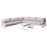 Ensemble détente angle Leather II teck/alu coussins - beige/crème
