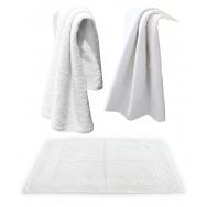 Ensemble toilette de bain : 1 drap de bain 1 serviette 1 tapis de bain blanc