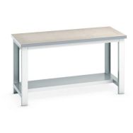 Établi Cubio avec tablette fixe - Largeur 150 cm - Linoléum