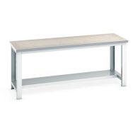 Établi Cubio avec tablette fixe - Largeur 200 cm - Linoléum