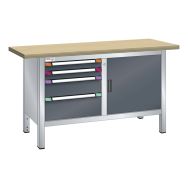 Établi compact hêtre 150x70x85 cm porte battante tiroirs - Thurmetall