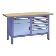 Établi compact hêtre 150x70x85 cm porte battante tiroirs - Thurmetall