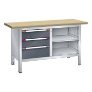 Établi compact hêtre 150x70x85 cm 2 étagères 3 tiroirs - Thurmetall
