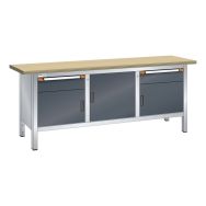 Établi compact hêtre 200x70x85 portes battantes tiroirs - Thurmetall