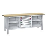 Établi compact hêtre 200x70x85 cm 4 étagères 5 tiroirs - Thurmetall