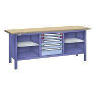 Établi compact multiplex 200x70x84cm 4 étagères 5 tiroirs - Thurmetall