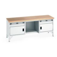 Etabli en hêtre Cubio - 2 portes - 2 tiroirs - L2000mm - Bott