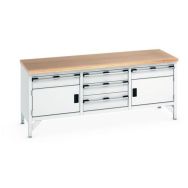 Etabli en hêtre Cubio - 2 portes - 5 tiroirs - L2000mm - Bott