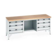 Etabli en hêtre Cubio - 6 tiroirs - L1500mm - Bott