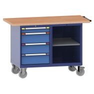 Etabli mobile multiplex 4 tiroirs 150 x 70 x 103 cm bleu pigeon/bleu clair