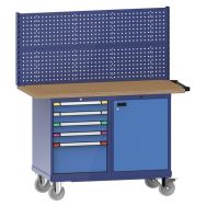 Etabli mobile multiplex 5 tiroirs 150 x 70 x 103 cm bleu pigeon/bleu clair