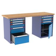 Etabli multiplex 8 tiroirs 200x70x94 cm 1 porte bleu pigeon/bleu clair