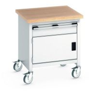 Etabli roulant monobloc Cubio - plateau hêtre1 porte et tiroir - Bott
