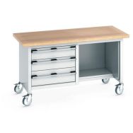 Etabli roulant monobloc Cubio - plateau hêtre et tiroir - Bott