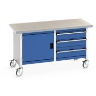 Etabli roulant monobloc Cubio - plateau linoléum 1 porte et tiroir - Bott