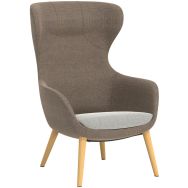 Fauteuil Eneka dossier haut 4 pieds bois tissu chiné non feu - Sokoa
