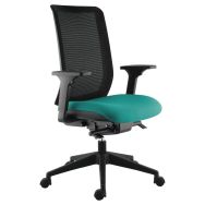Fauteuil Max accoudoirs 3D dossier résille noire assise bleu vert