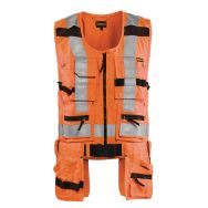 Gilet porte-outils haute visibilité orange fluorescent, anneau D