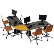 Ilot travail postes Equerre 2xanthracite1xrallonge jaune-Marella