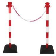 Jeux de 2 poteaux de balisage plastique avec chaine - Rouge/blanc