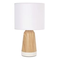Lampe Touch métal effet bois. Abat-jour cylindre coton naturel - Corep