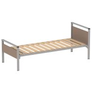 Lit Cubik gris sommier lattes 90 x 190 cm tête/pied praliné