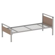 Lit Cubik gris sommier treillis  90 x 190 cm tête/pied praliné