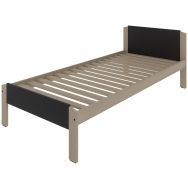 Lit JEFF tête/pied hêtre/gris 90 x 200 cm sommier lattes rigides