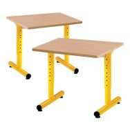 Lot 2 tables réglables Chloé 60x50 cm, plateau hêtre, piètement jaune RAL 1023