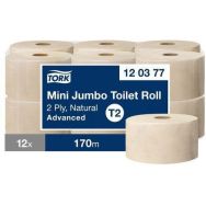 Lot de 12 Papier toilette - Mini Jumbo - Naturel - T2 Advanced