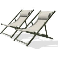 Lot de 2 Chiliennes de jardin en aluminium et toile plastifiée-Kaki