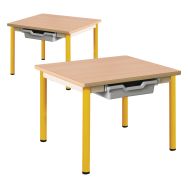 Lot de 2 tables 60 x 50 cm Chloé avec tiroir Plateau hêtre Piètement jaune T2