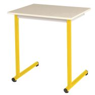 Lot de 2 tables Access 70 x 50 cm beige, chants plaqués, pieds ronds T4 jaune