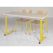 Lot 2 tables Access pieds carrés chants alaisés plateau beige