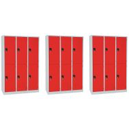 Lot de 3 Vestiaire 6 portes gris rouge monté Pack de 3