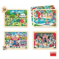 Lot de 4 puzzles 'Les loisirs' de 24 pièces en bois.