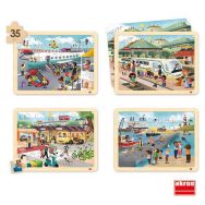 Lot de 4 puzzles 'Les transports' de 35 pièces en bois.