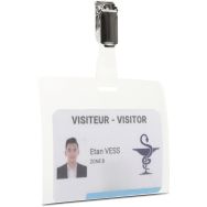Lot de 50 badges visiteurs - horizontal - pinces/cordons, bristols