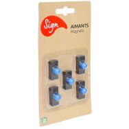 Lot de 5 Aimants rectangulaire - Noir à bouton bleu - Lxl: 15x27 mm
