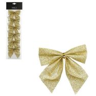 Lot de 6 Décorations de Noël en forme de noeuds pailleté - Doré