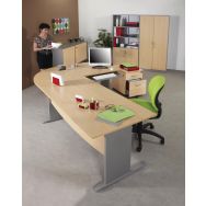 Mercure bureau droit+angle+tab Caiss 3 tiroirs L.160cm+L80cm Hêtre/alu
