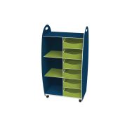 Meuble de rangement Emma hauteur 114 cm 2 étagères 6 tiroirs Bleu/Anis