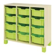 Meuble droit Confetti avec pieds et 12 bacs bouleau/vert