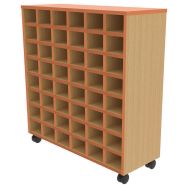 Meuble range serviettes 48 cases mélaminé sur roulettes orange/hêtre 350