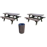 Pack 2 tables Parc + Poubelle Escapade 90 L couvercle - Manutan Expert